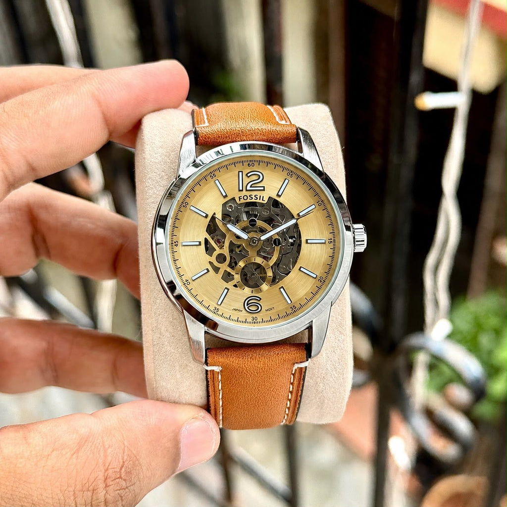Fossil Men's Fashion Automatic Analog Watch With Open-Heart Gold Dial