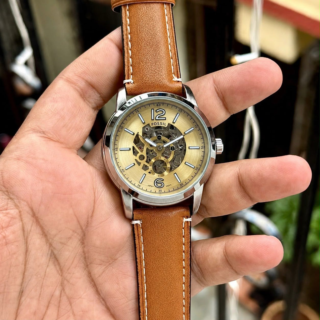 Fossil Men's Fashion Automatic Analog Watch With Open-Heart Gold Dial