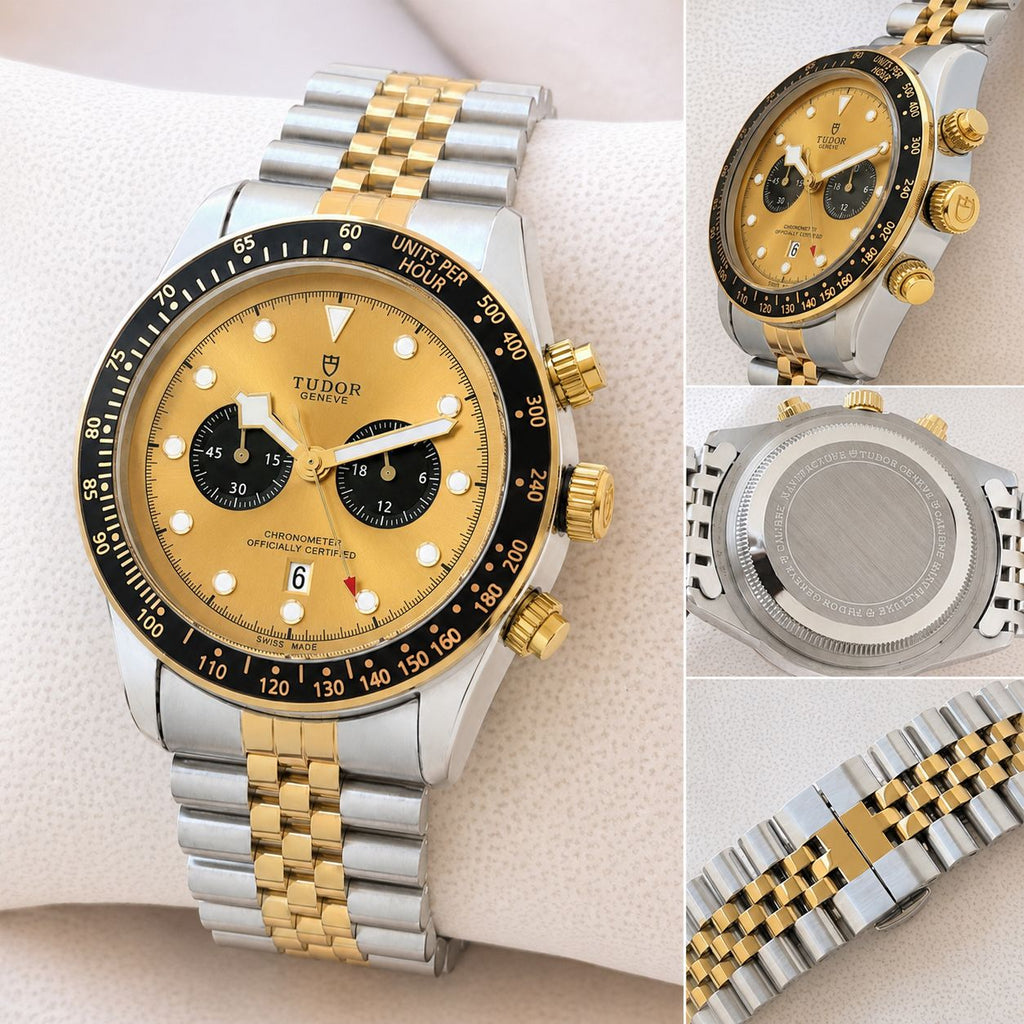 Tudor Geneve Luxury Men's Stainless Steel Watch With Gold Dial