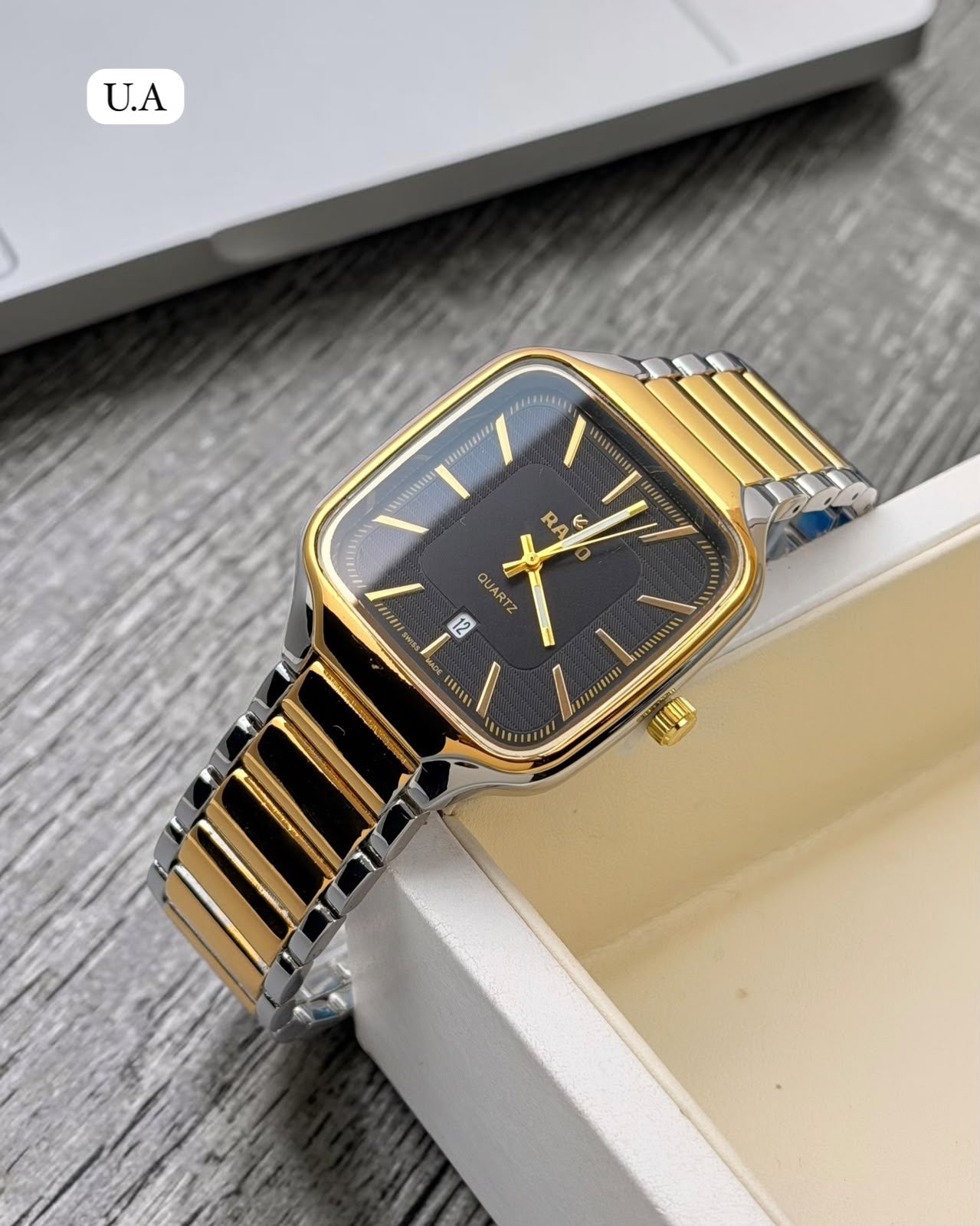 Rado Black Dial Gold & Silver Two-Tone Quartz Square Watch