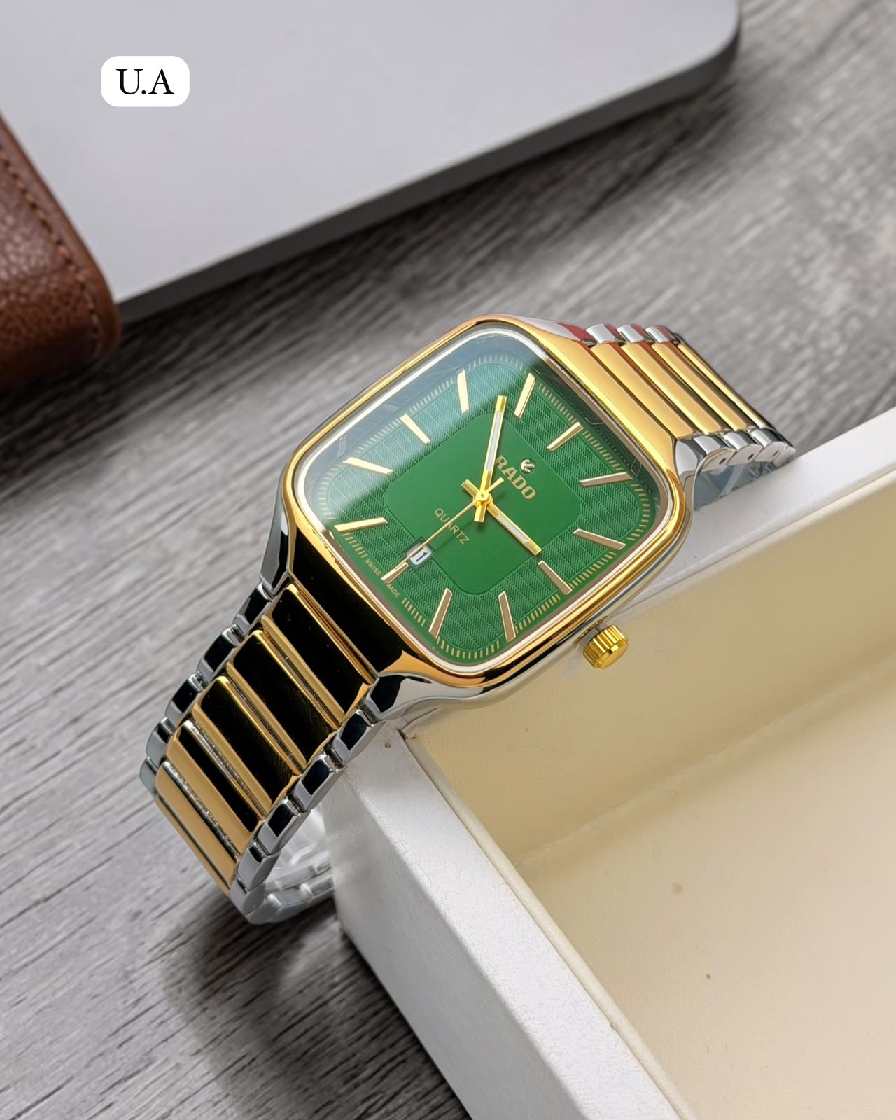 Rado Green Dial Gold Two-Tone Quartz Square Watch
