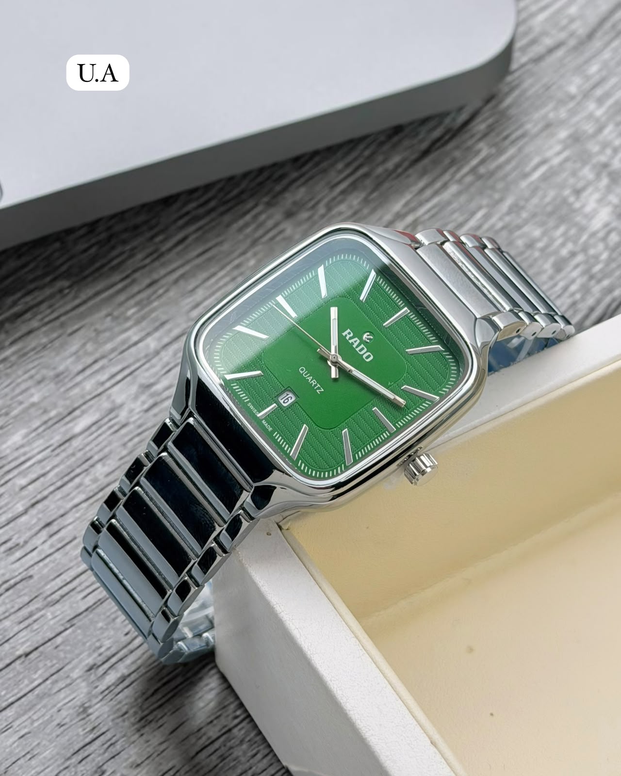 Rado Green Dial Silver Stainless Steel Quartz Square Watch