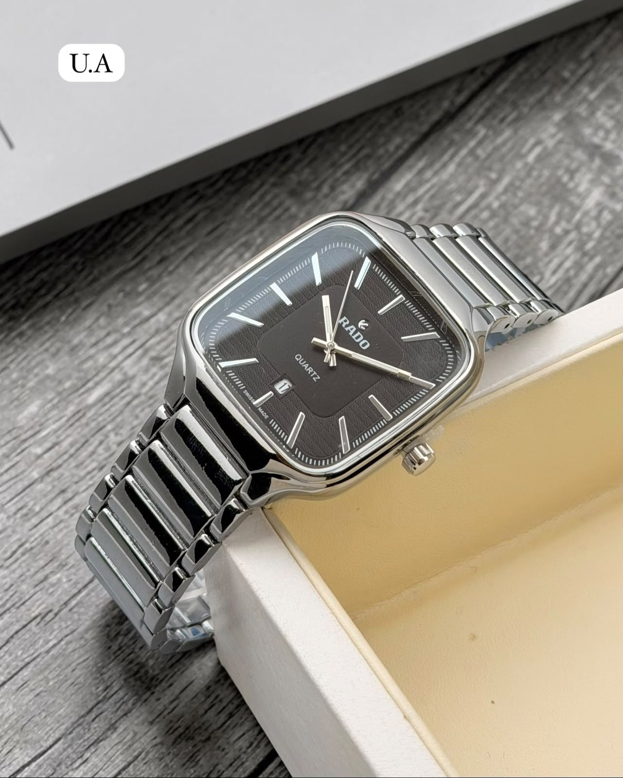 Rado Black Dial Silver Stainless Steel Quartz Square Watch