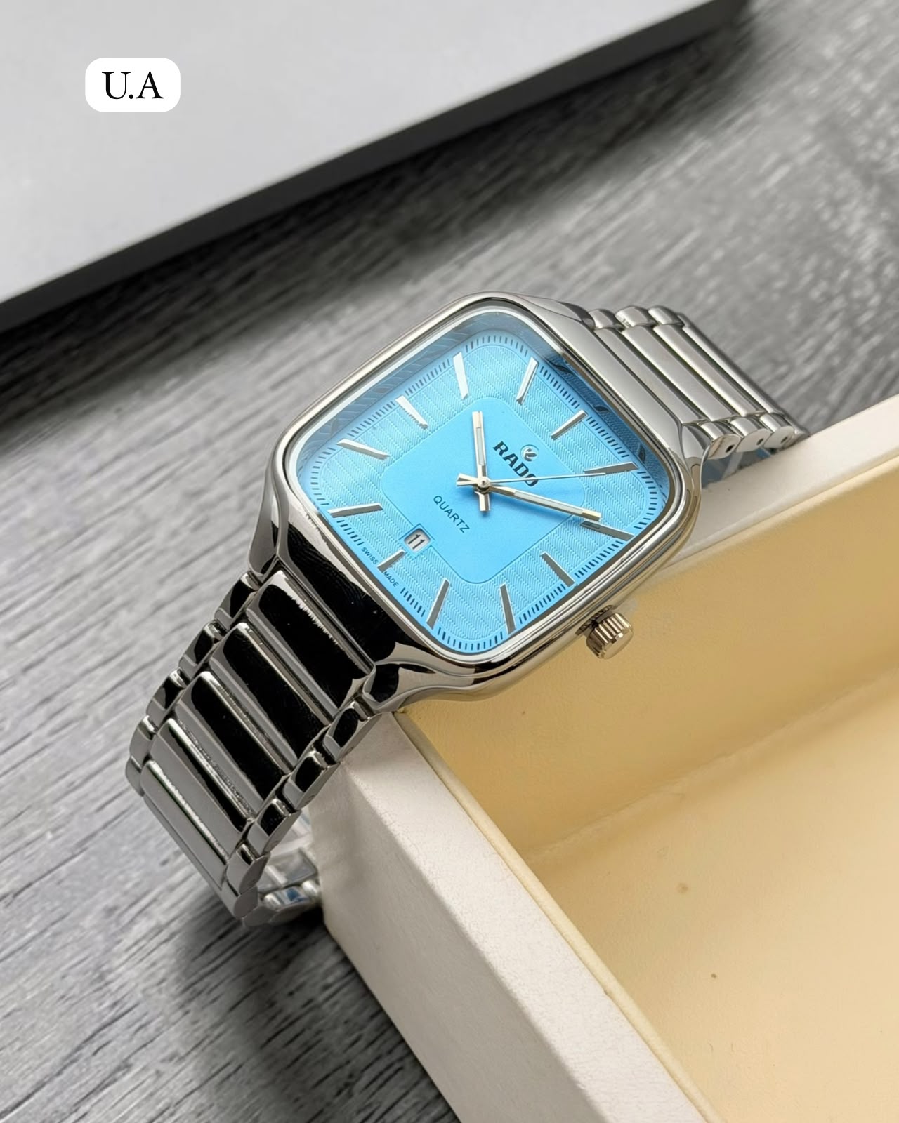 Rado Sky Blue Dial Silver Stainless Steel Quartz Square Watch