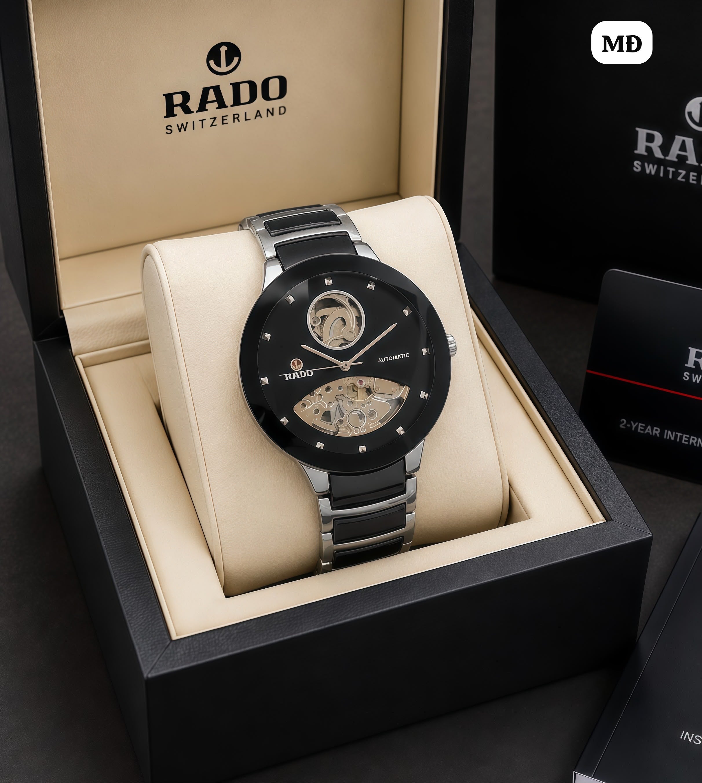 Rado Black Dial Silver & Black Ceramic Automatic Skeleton Watch
