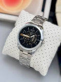 Armani Exchange Black Skeleton Dial Silver Stainless Steel Automatic Watch