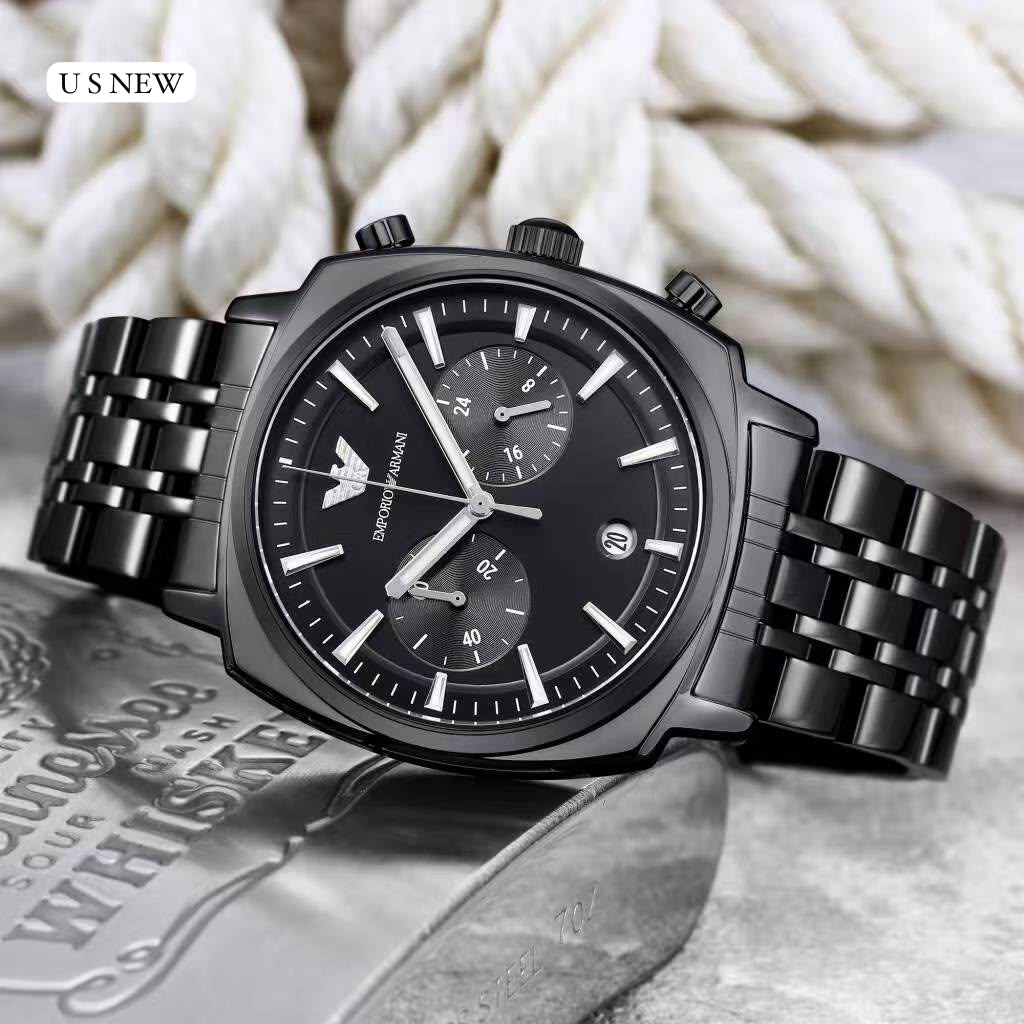 Emporio Armani Black Dial All-Black Stainless Steel Multifunction Analog Watch