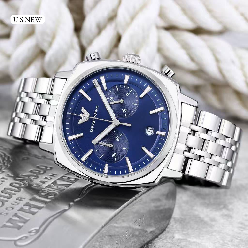 Emporio Armani Blue Dial Silver Stainless Steel Multifunction Analog Watch