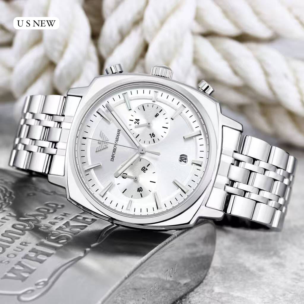 Emporio Armani White Dial Silver Stainless Steel Multifunction Analog Watch