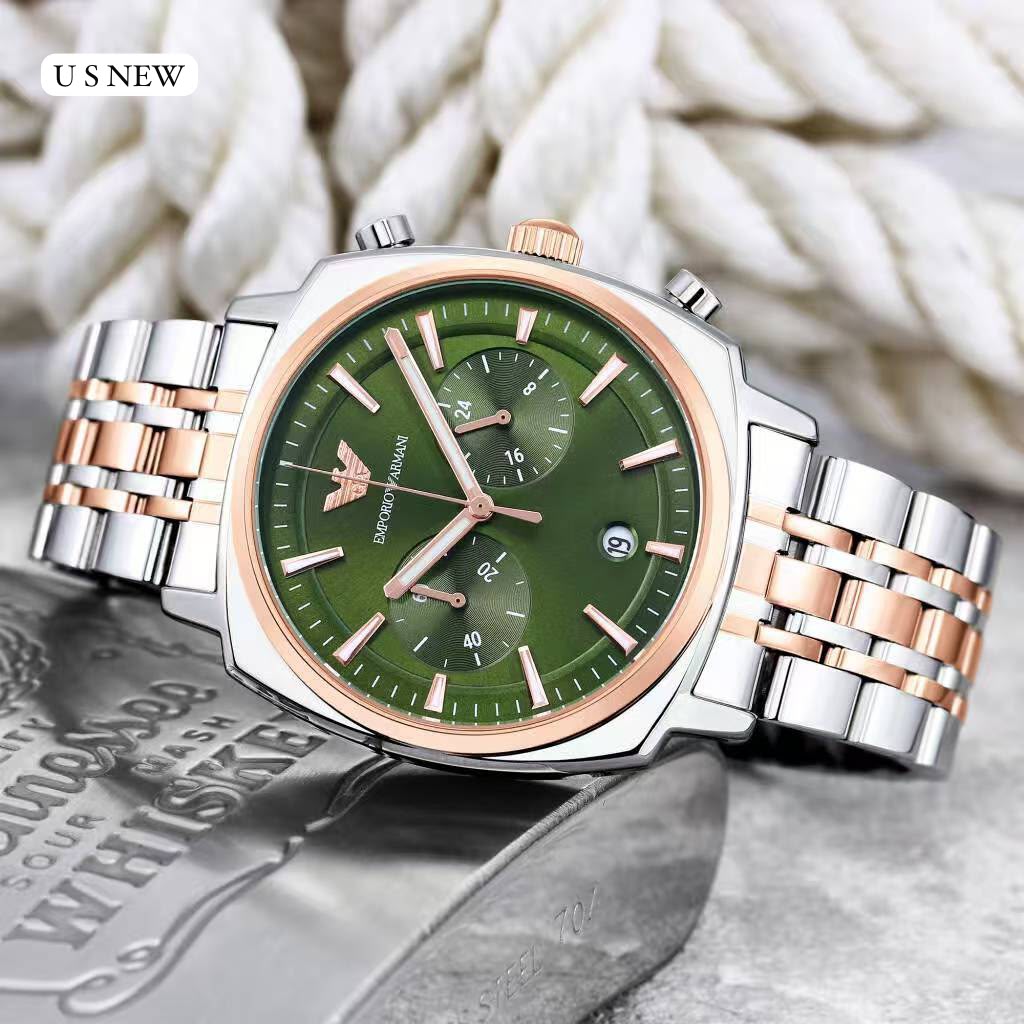 Emporio Armani Green Dial Rose Gold & Silver Two-Tone Stainless Steel Multifunction Analog Watch