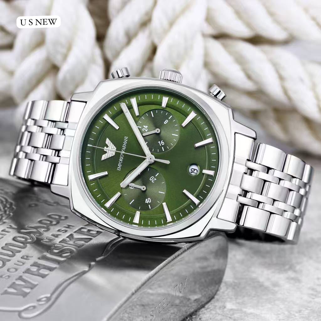 Emporio Armani Green Dial Silver Stainless Steel Multifunction Analog Watch