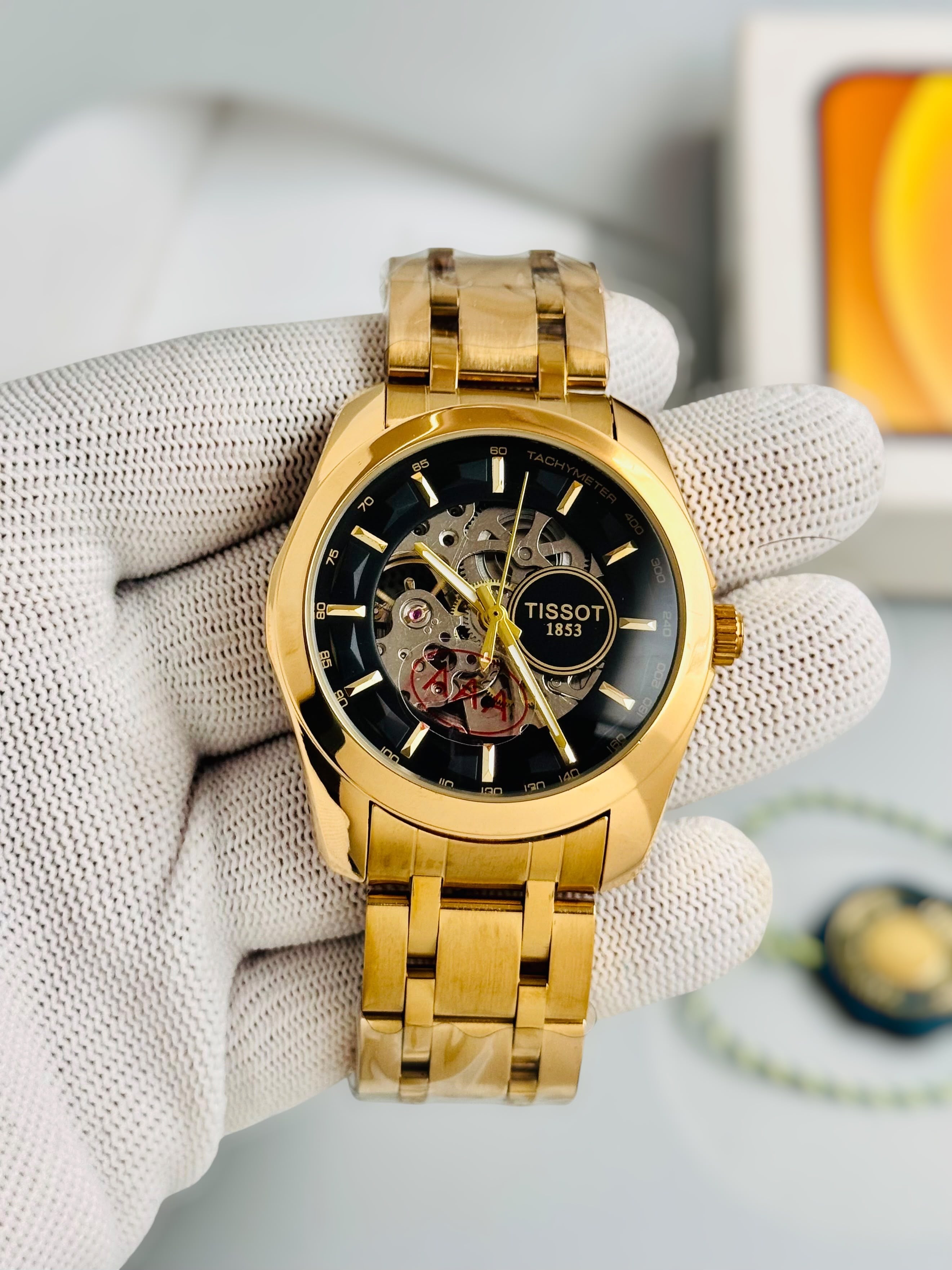 TISSOT 1853 Skeleton Automatic – Black Dial Gold Stainless Steel Watch