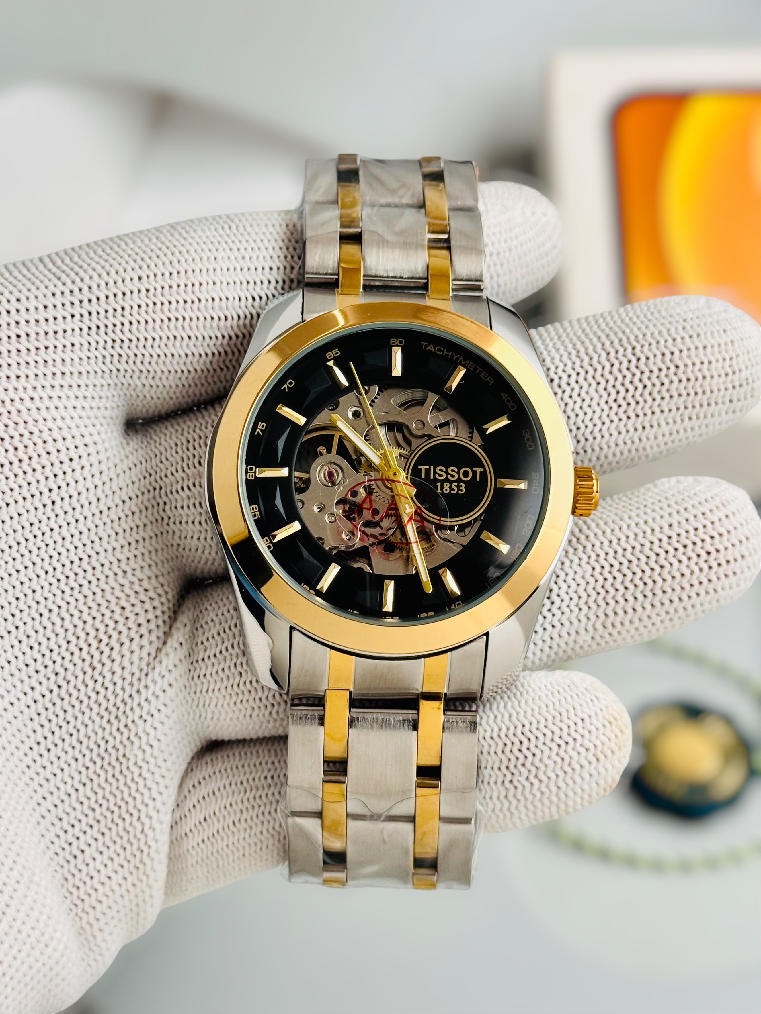 TISSOT 1853 Skeleton Automatic – Black Dial Gold Two-Tone Stainless Steel Watch