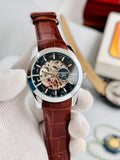 TISSOT 1853 Skeleton Automatic – Black Dial Silver Case Brown Leather Watch