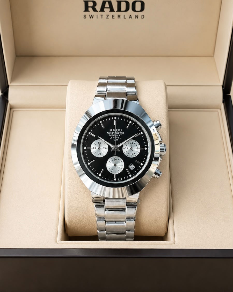 RADO Silver & Black Chronograph Stainless Steel Watch