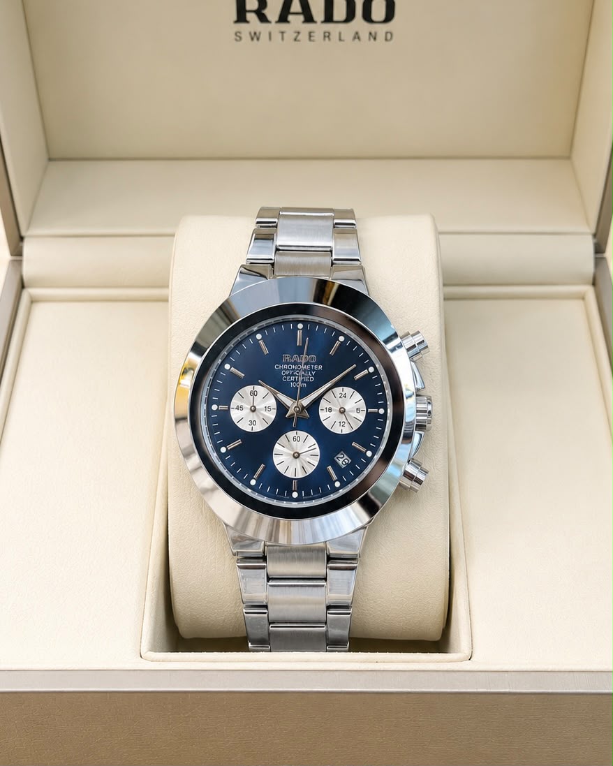 RADO Silver Chronograph – Blue Dial Stainless Steel Watch
