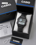 Casio World Time Digital Watch – Black Case Black Leather Strap