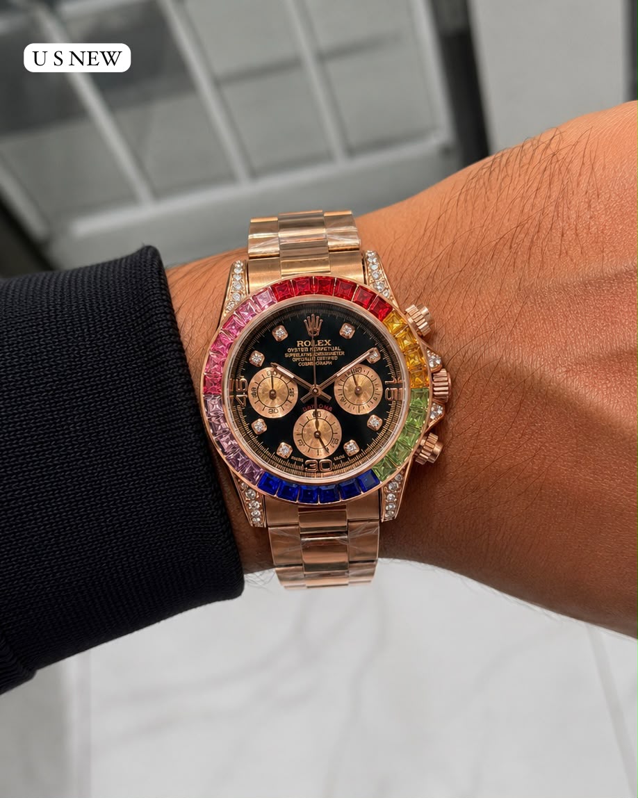 Rolex Daytona Rainbow Rose Gold Black Dial Watch