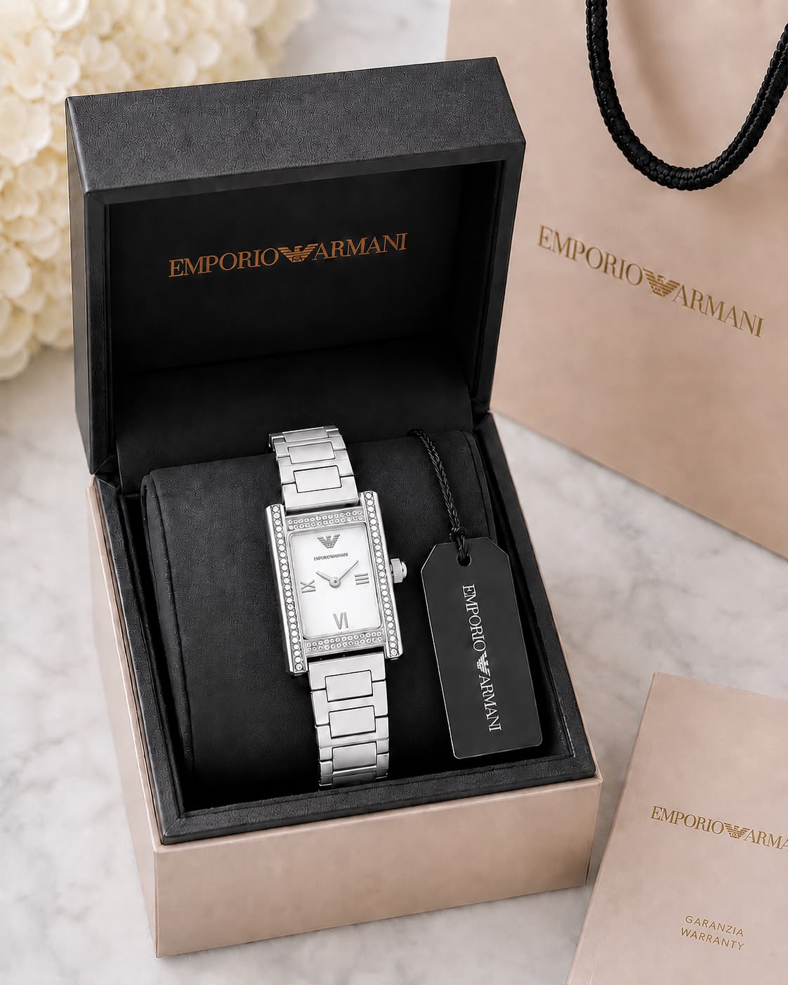 Emporio Armani Silver Rectangular Women's Watch