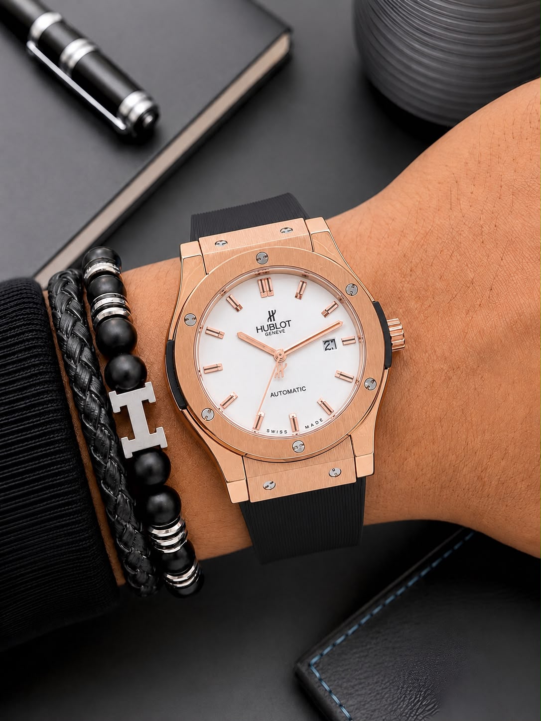 Hublot Classic Fusion Rose Gold Rubber Strap Watch