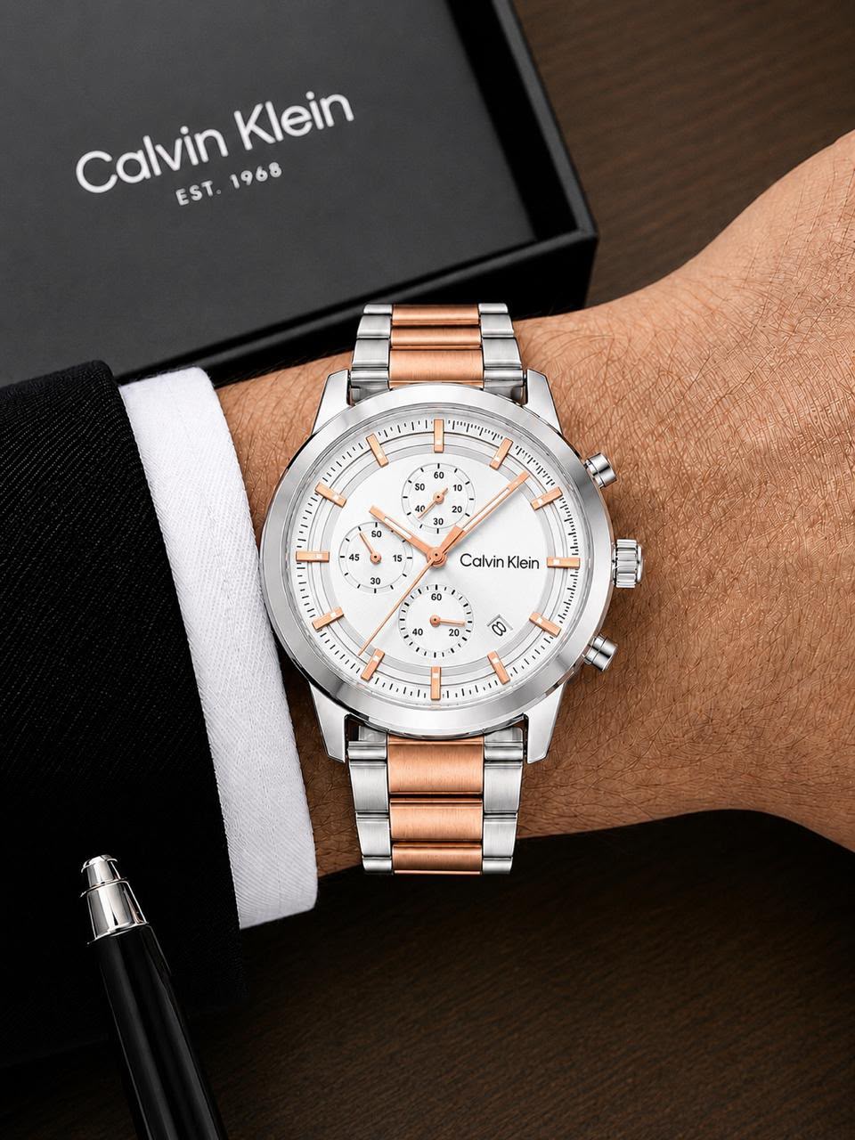 Calvin Klein White Chronograph Stainless Steel Watch