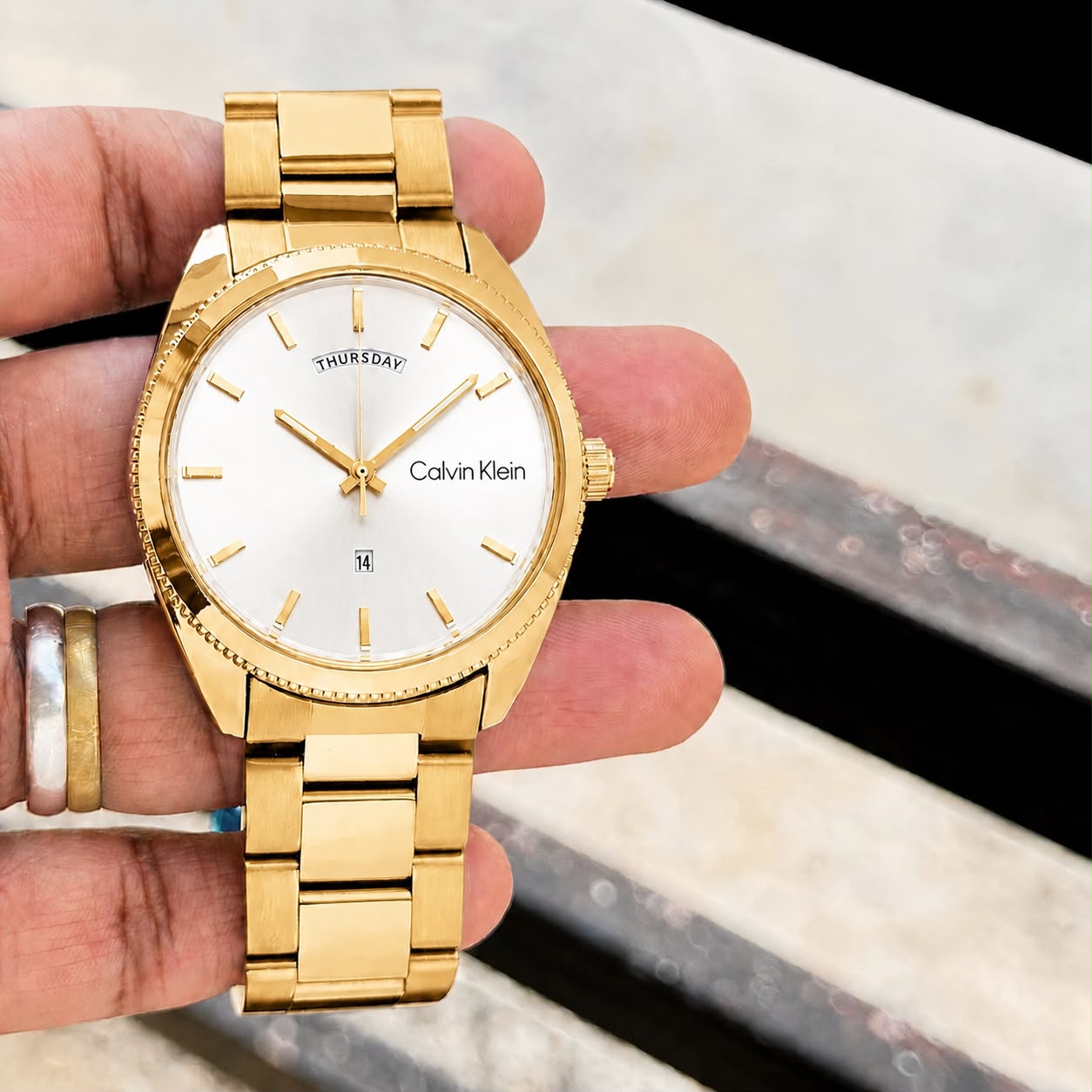 Calvin Klein White Dial Gold Stainless Steel Watch