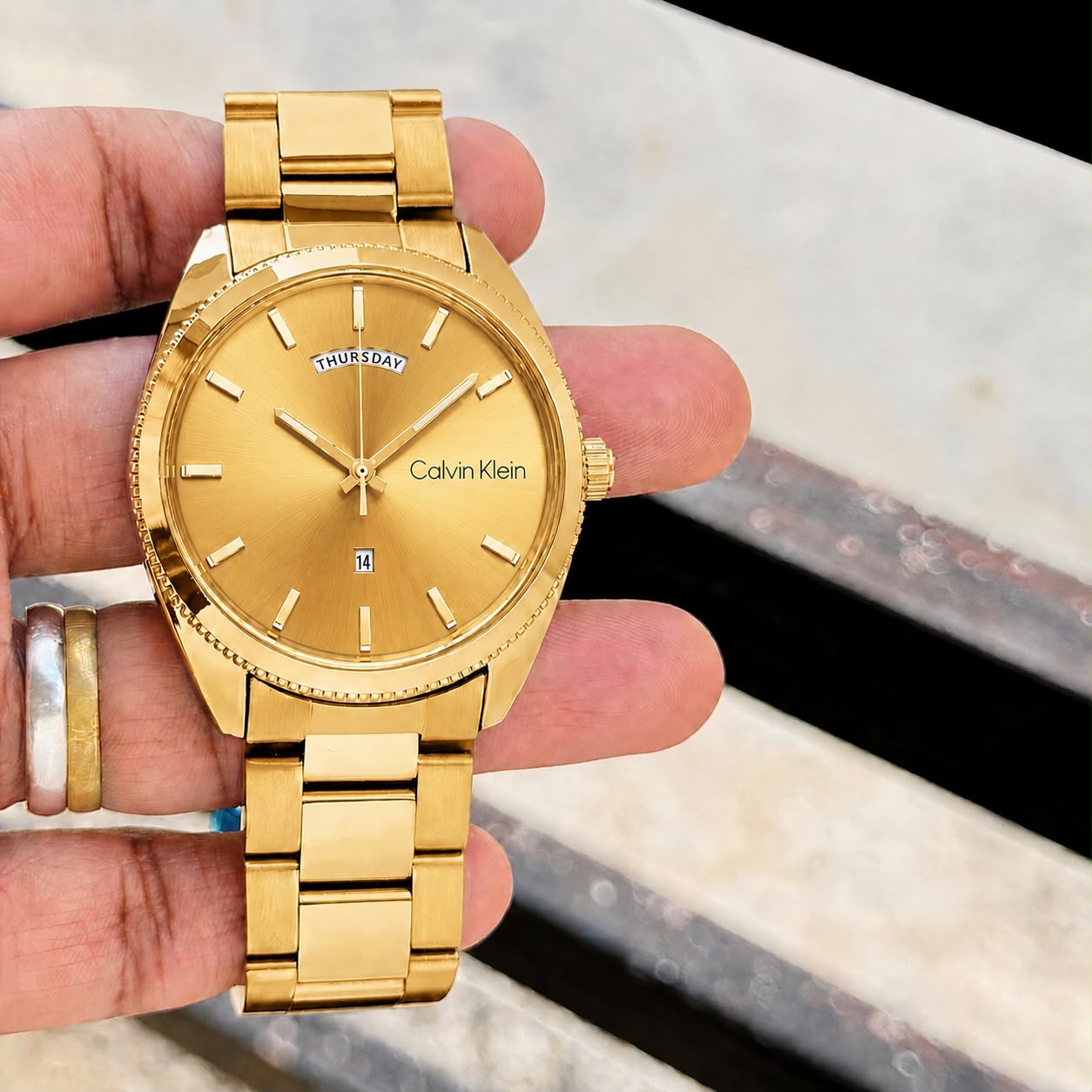 Calvin Klein Gold Sunray Dial Analog Watch