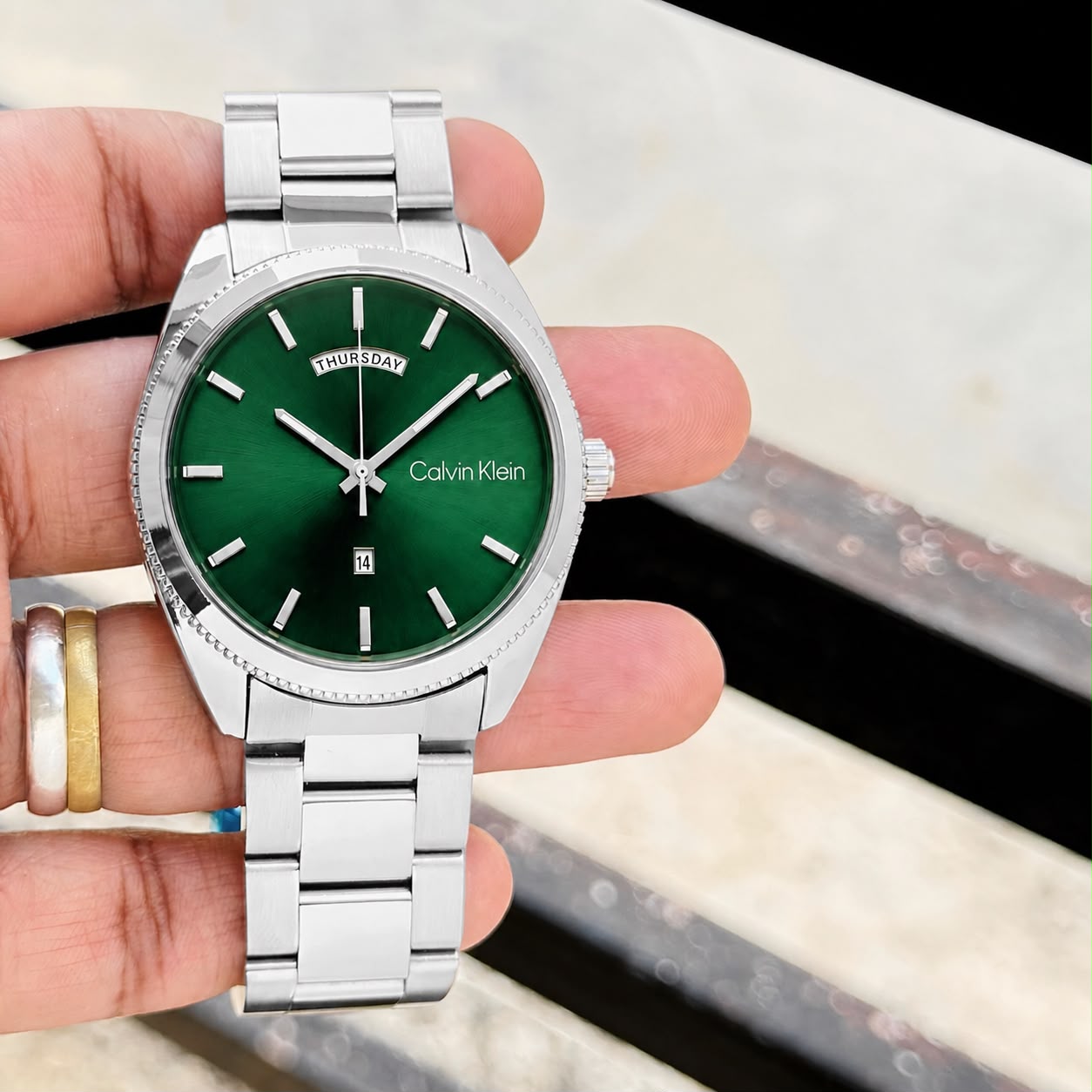 Calvin Klein Green Dial Stainless Steel Day-Date Watch