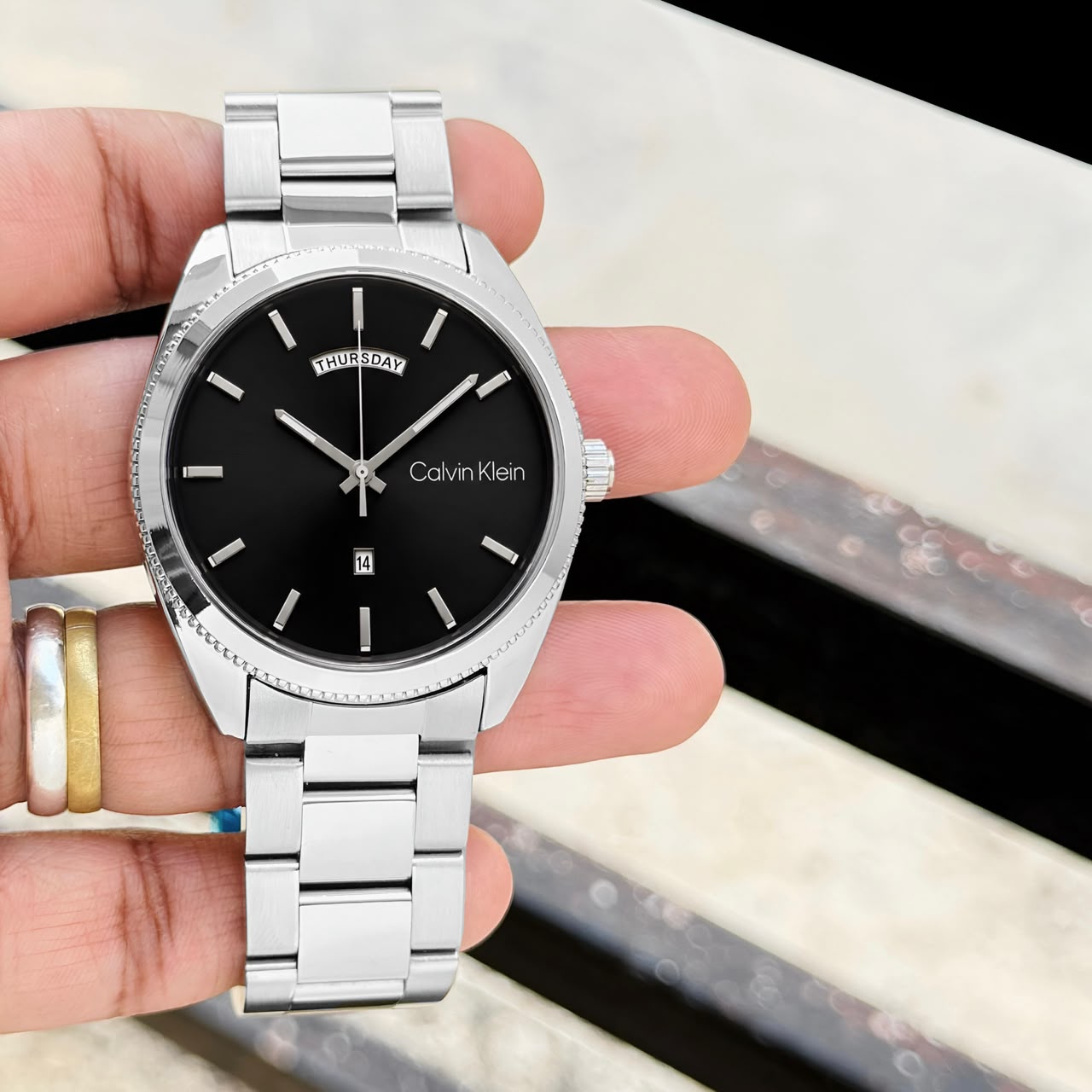 Calvin Klein Silver Black Day-Date Analog Watch