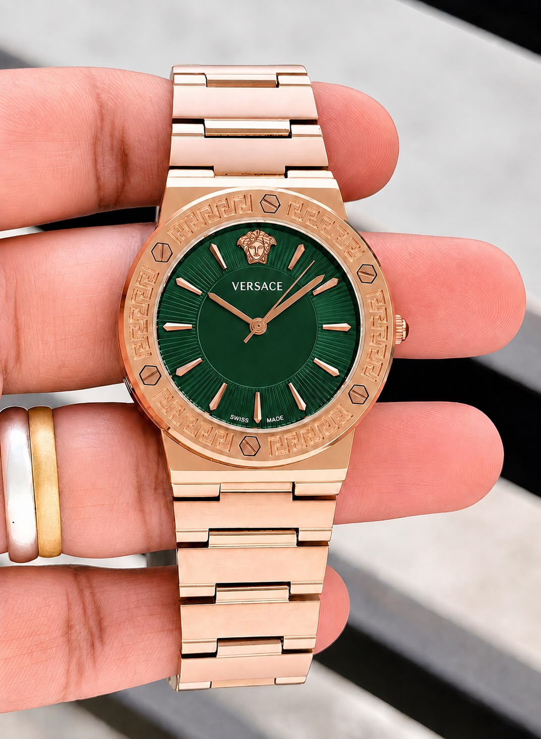 Versace Green Dial Rose Gold Stainless Steel Watch