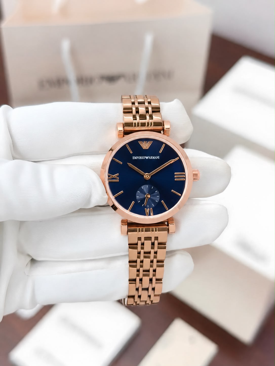 Emporio Armani Rose Gold Blue Dial Watch
