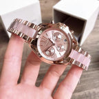 Michael Kors Chronograph Rose Gold Women's Watch With Two Tone Pink and Rose Gold