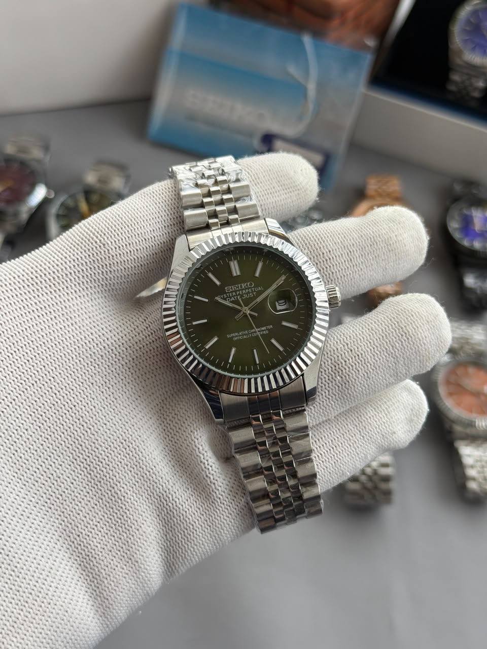 Seiko Mod Date Just Olive Green Dial Men's Watch