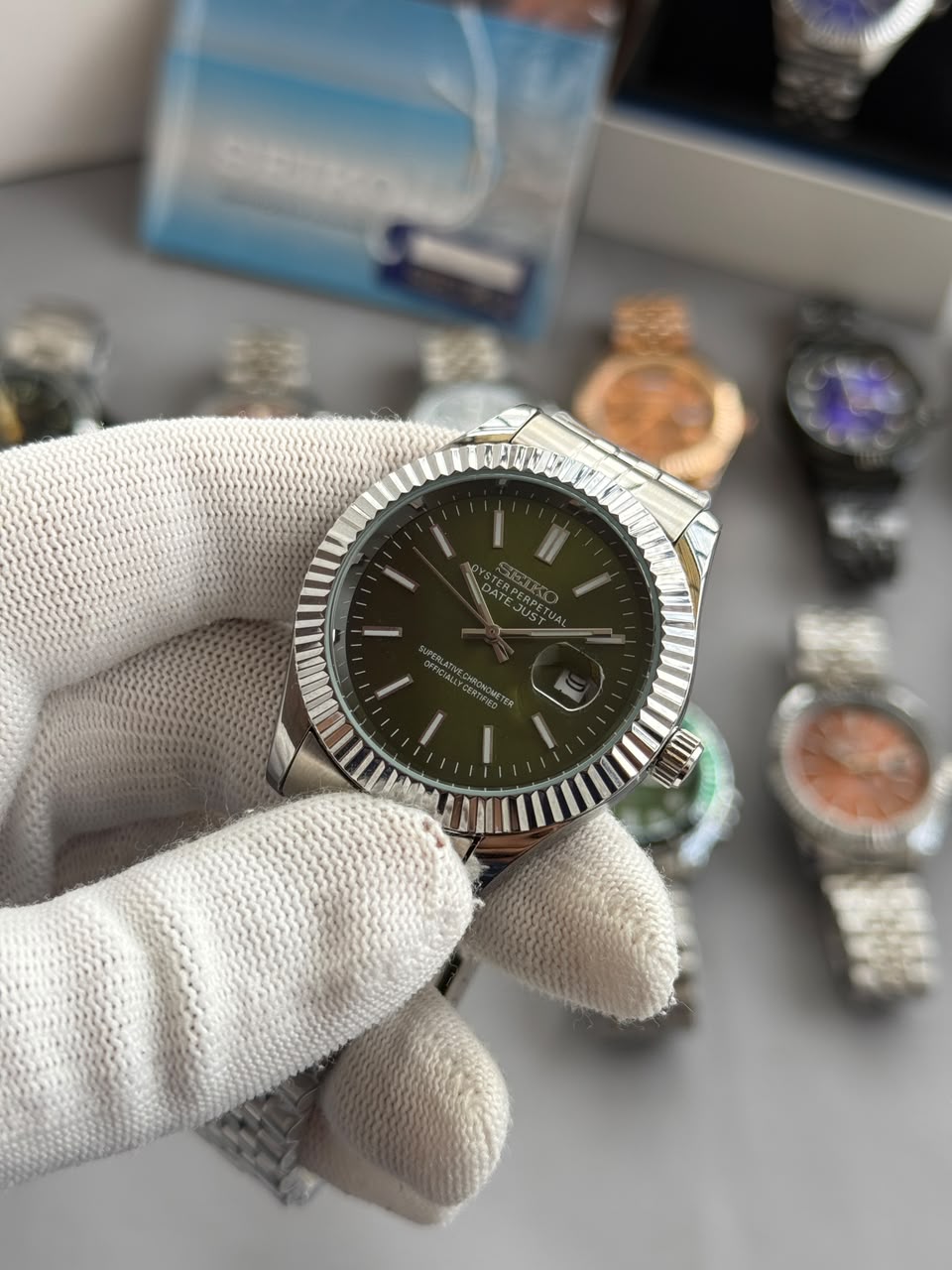 Seiko Mod Date Just Olive Green Dial Men's Watch