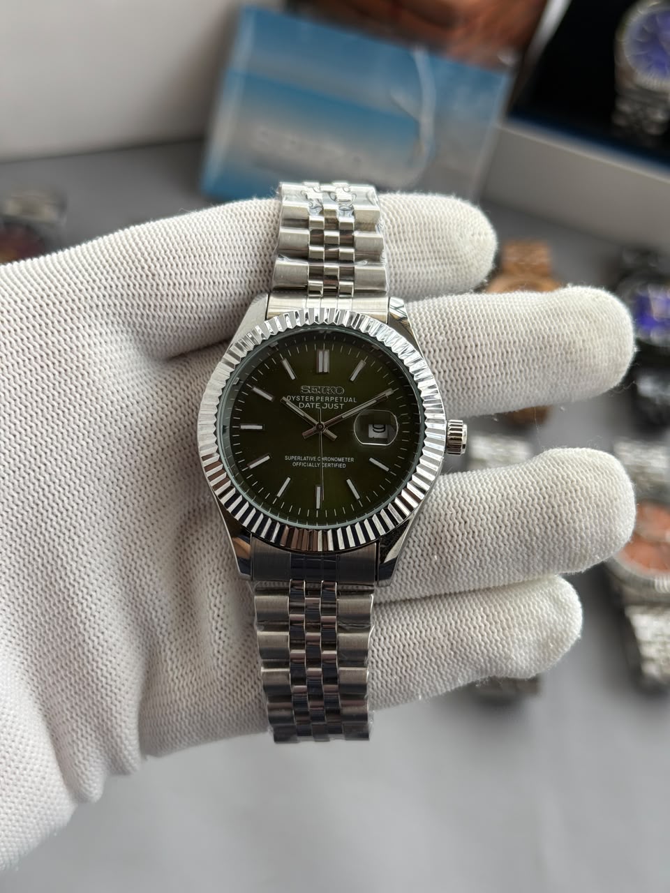 Seiko Mod Date Just Olive Green Dial Men's Watch
