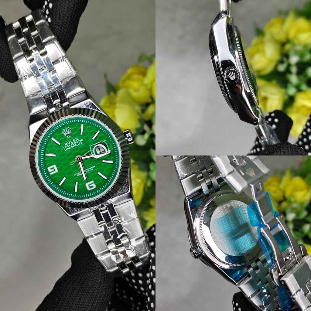 Rolex Land Deweller Silver Belt Green Dial Men's Watch