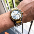 Emporio Armani White Dial Gold & Silver Two-Tone Stainless Steel Multifunction Watch