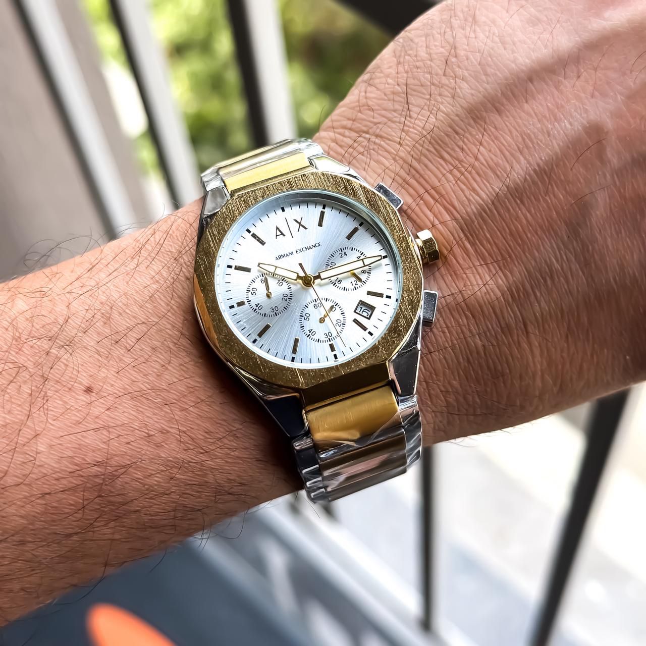 Emporio Armani White Dial Gold & Silver Two-Tone Stainless Steel Multifunction Watch