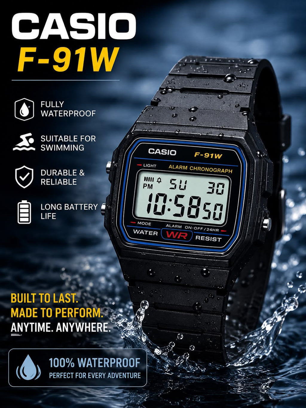 Casio F-91W Silicone Rubber Belt Men's Watch