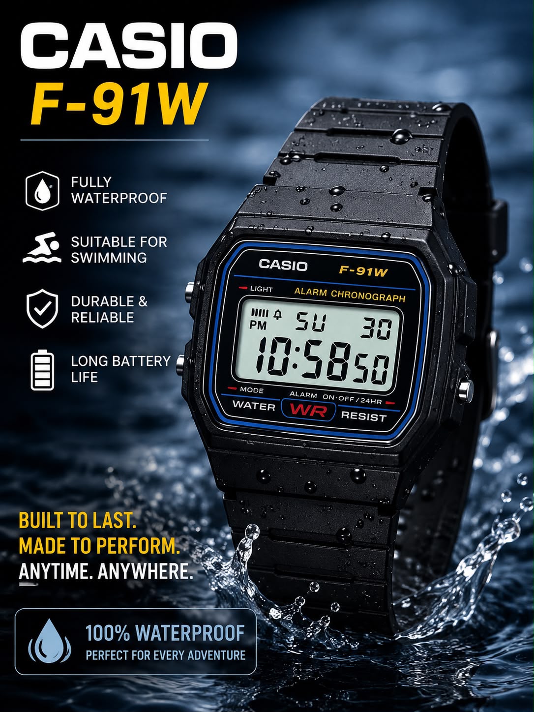 Casio F-91W Silicone Rubber Belt Men's Watch