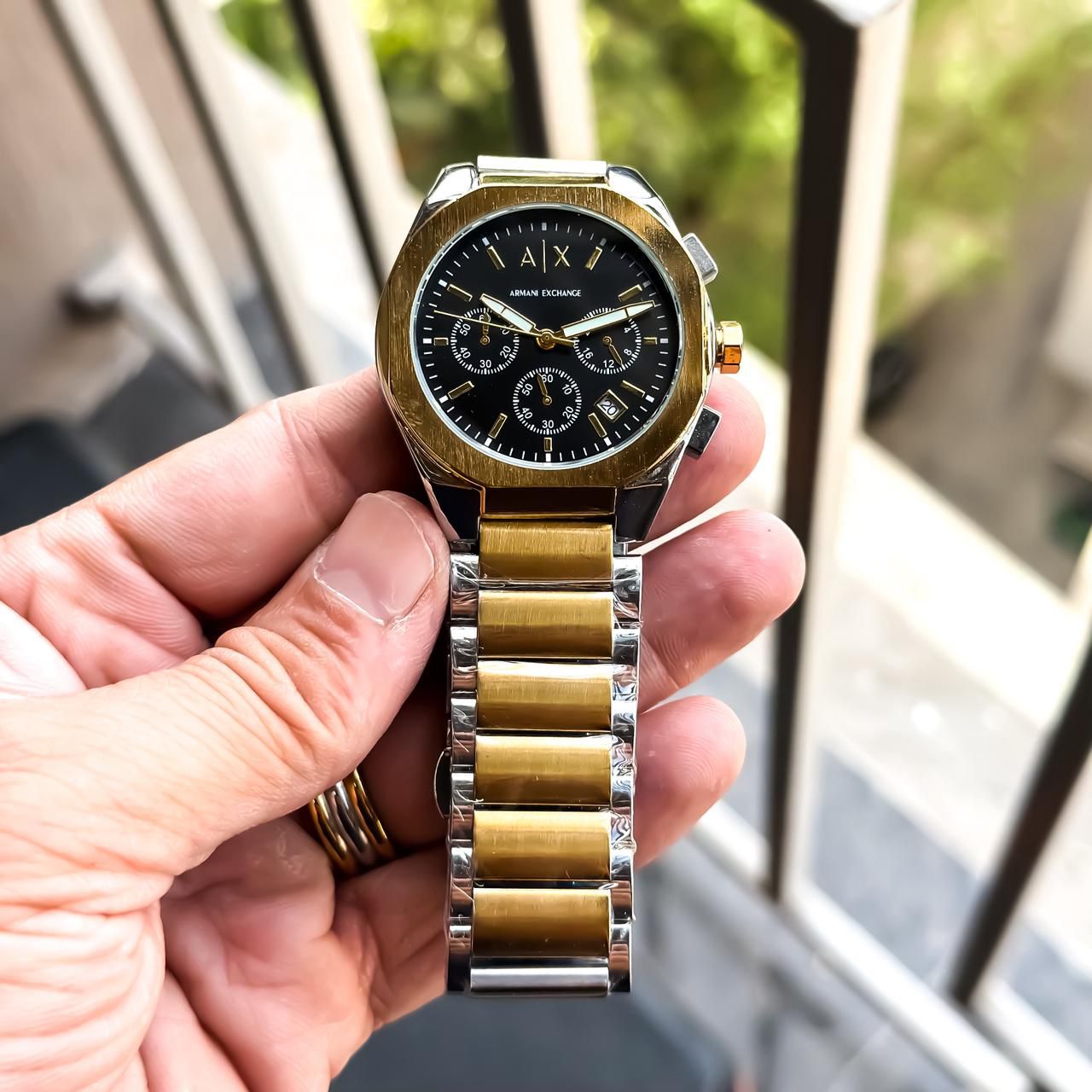 Emporio Armani Black Dial Gold & Silver Two-Tone Stainless Steel Multifunction Watch