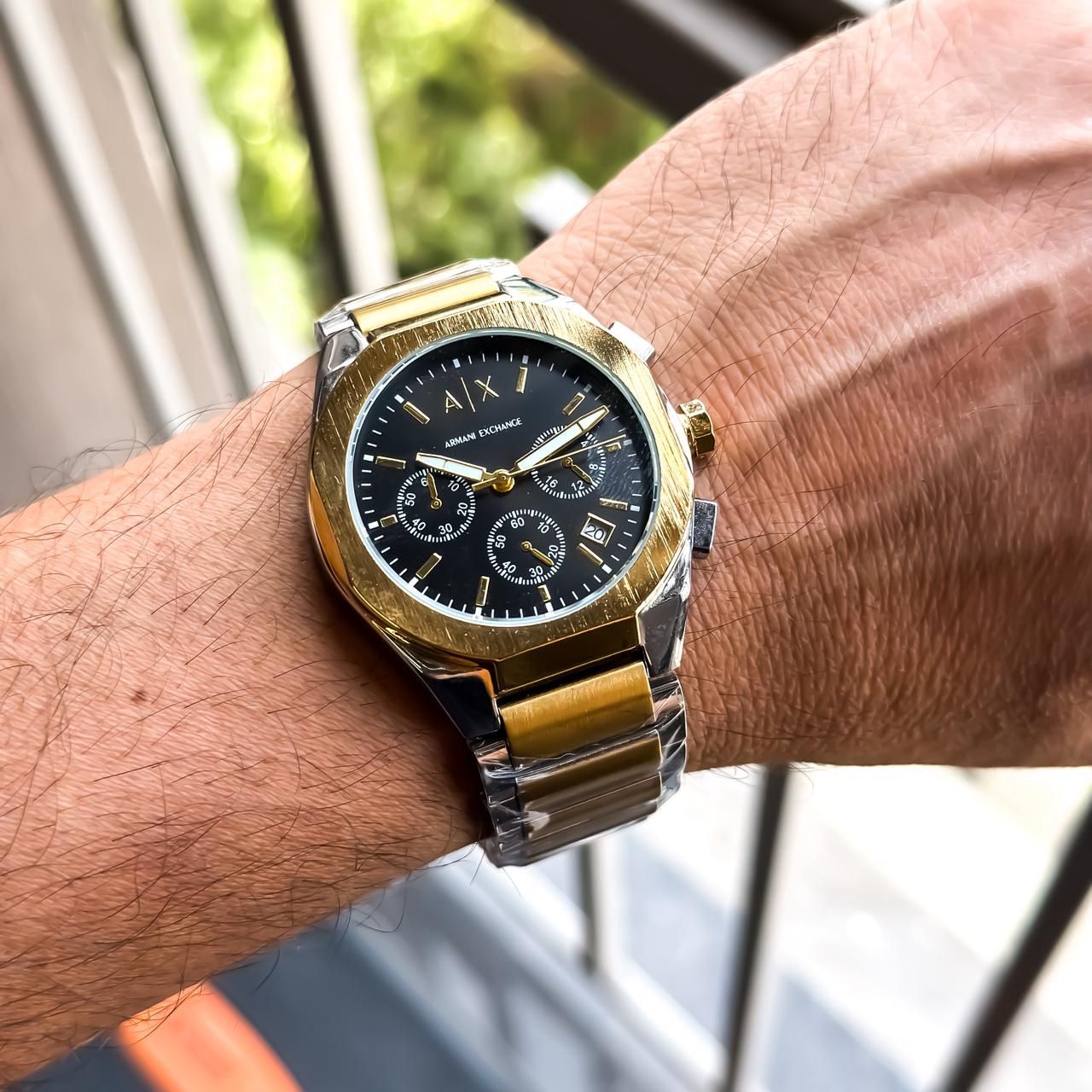 Emporio Armani Black Dial Gold & Silver Two-Tone Stainless Steel Multifunction Watch