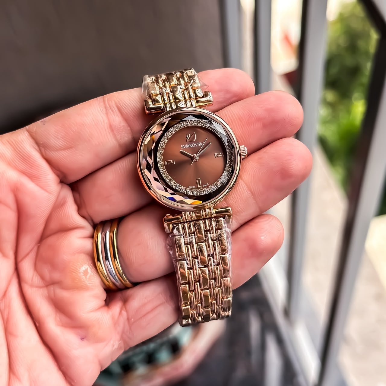 Swarovski Rose Gold Brown Dial Women's Watch