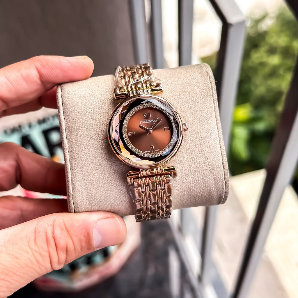 Swarovski Rose Gold Brown Dial Women's Watch