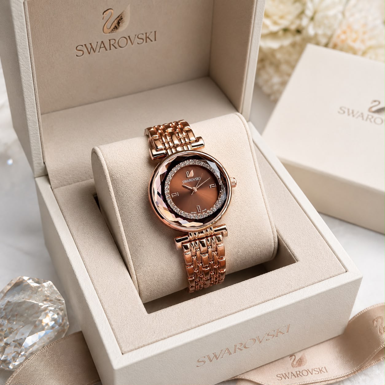Swarovski Rose Gold Brown Dial Women's Watch