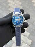 OmegA Sea Master World Map Blue Back Open Quartz Men's Watch