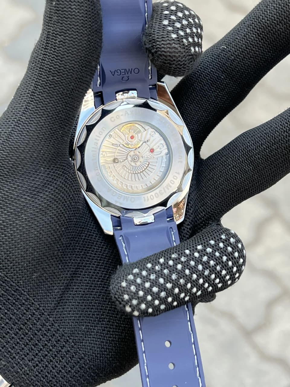 OmegA Sea Master World Map Blue Back Open Quartz Men's Watch