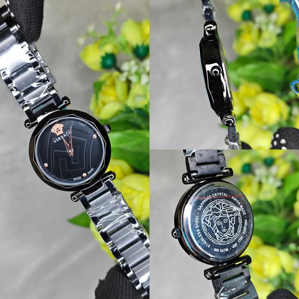 Versace Black Metal Belt Women's Watch