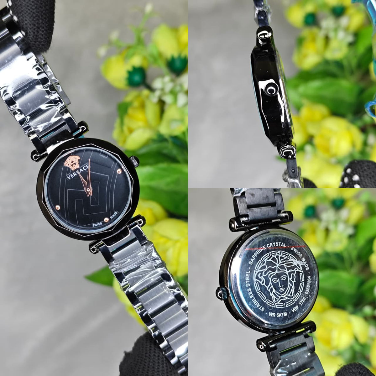 Versace Black Metal Belt Women's Watch