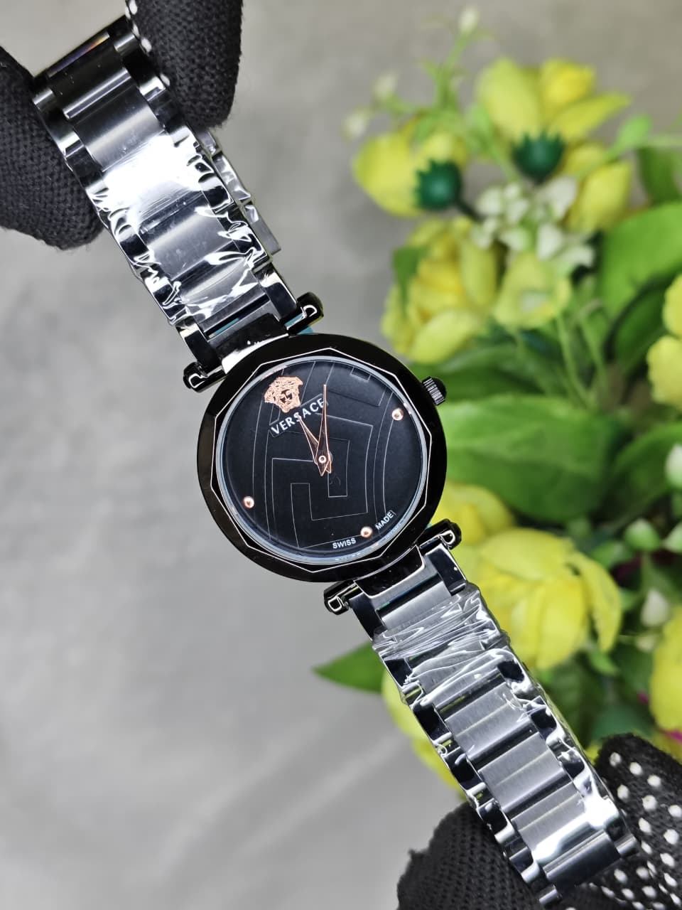 Versace Black Metal Belt Women's Watch